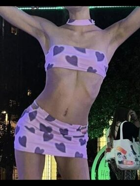 Lavender Heart Two-Piece Mini Skirt Set Rave Festival Size Small Dolls Kill